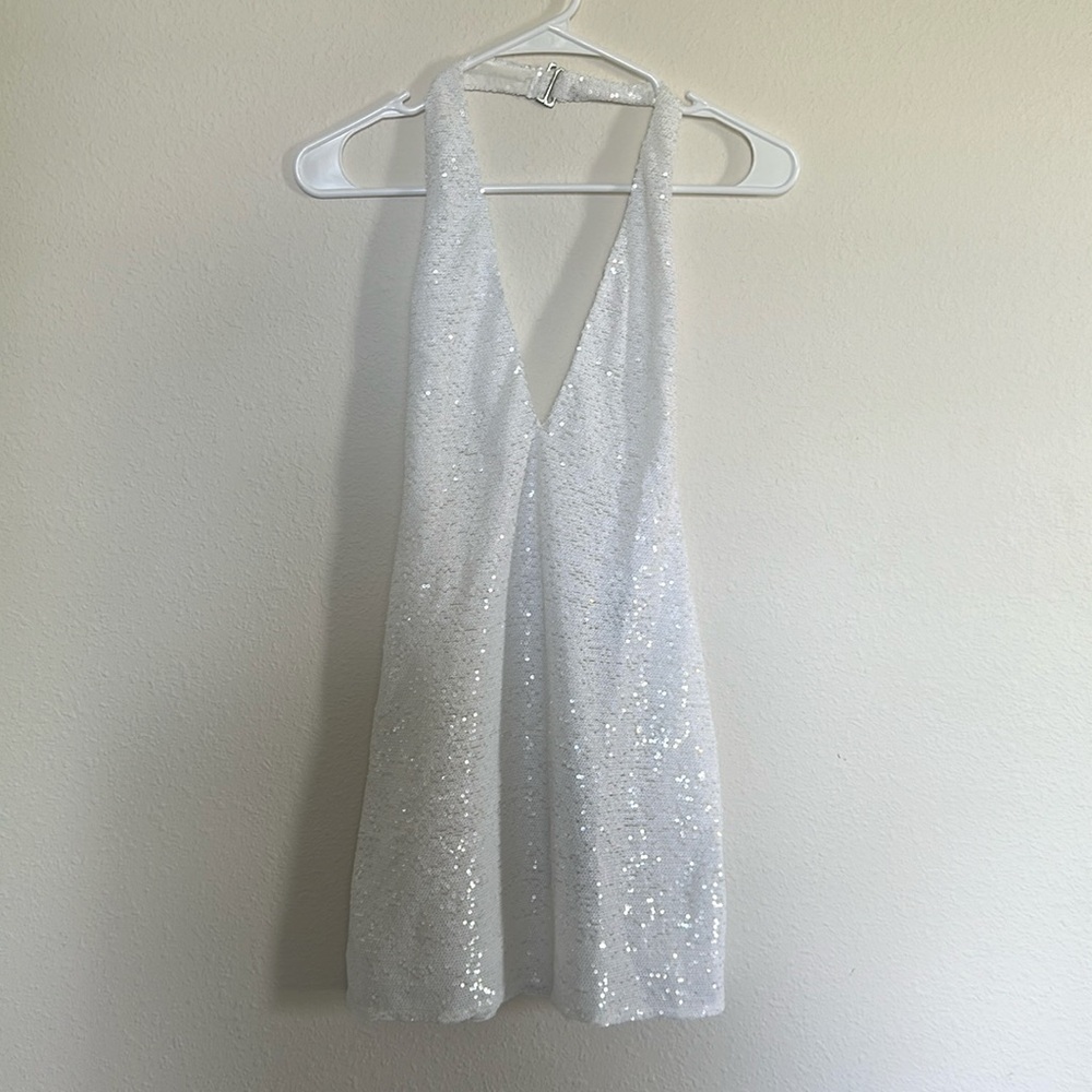 NWT White Fox mini sequined halter dress